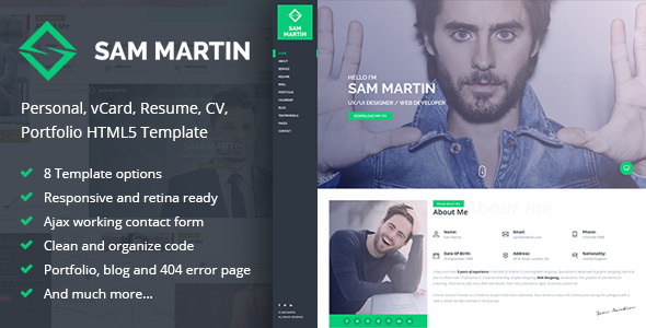 Sam Martin - Personal vCard Resume HTML Template - Site Templates