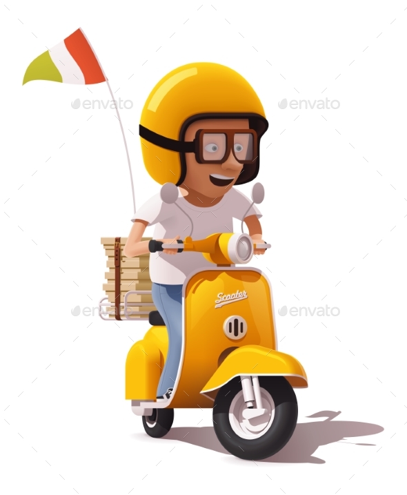 Vector Realistic Retro Pizza Delivery Scooter