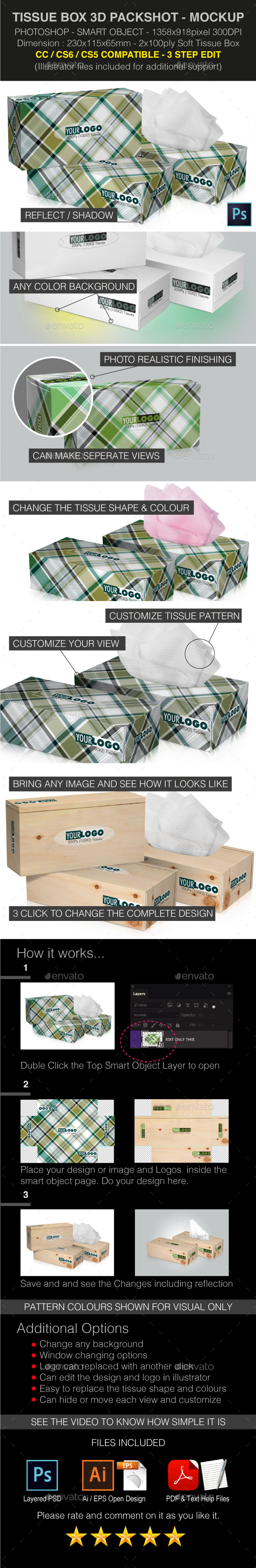 Tissue Box 3D Perspective Mockups PSD