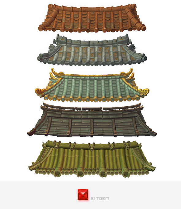 Asian Modular Roof Set - 3DOcean Item for Sale