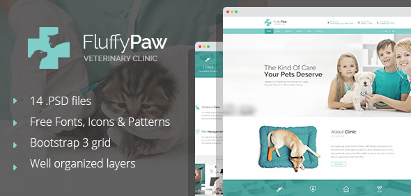 FluffyPaw - modern pet care and veterinary PSD Template