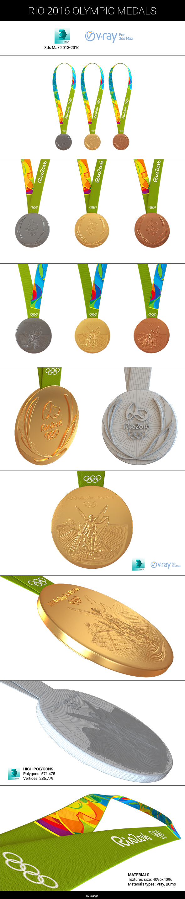 Rio 2016 Medals - 3DOcean Item for Sale