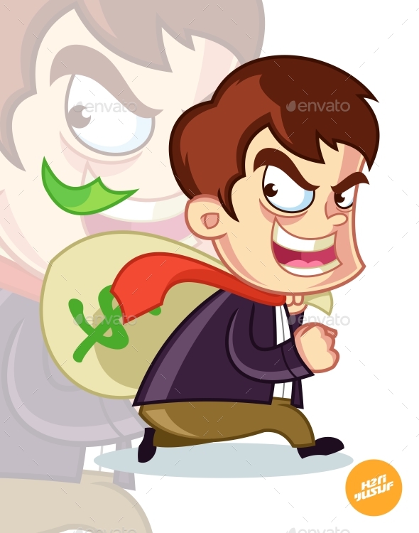 Corruptor Stealing Money Cartoon Vector Illustration