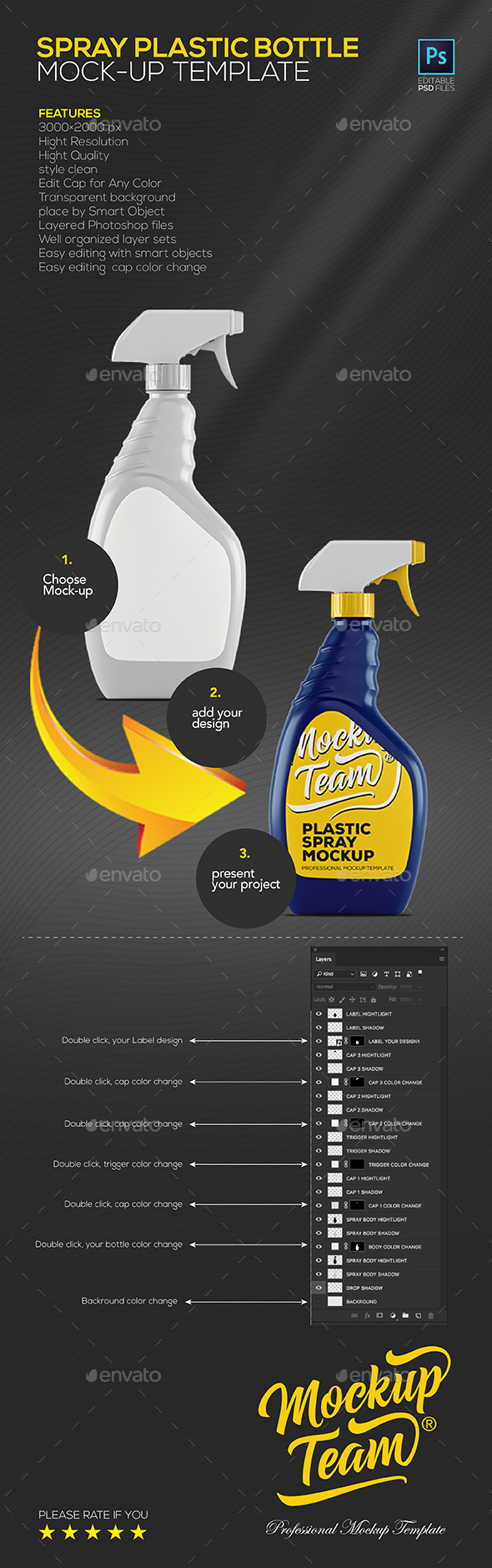 Spray Plastic Bottle Mock-up Template