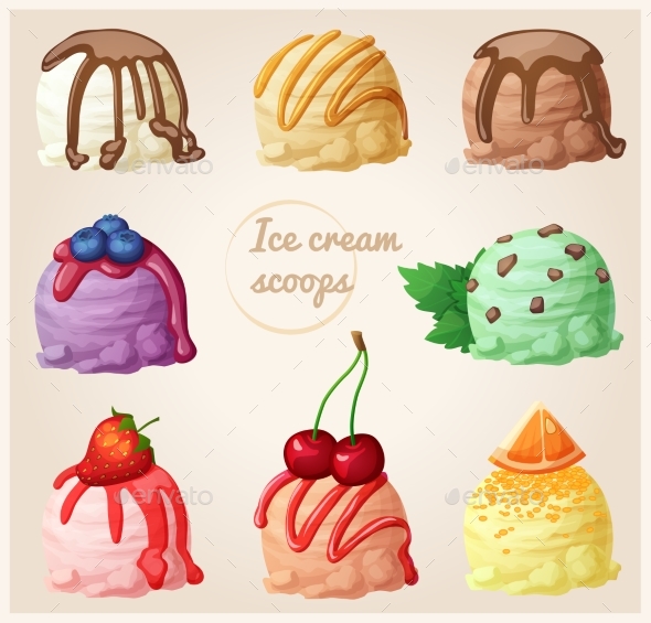Set of Cartoon Ice Cream Scoop Icons