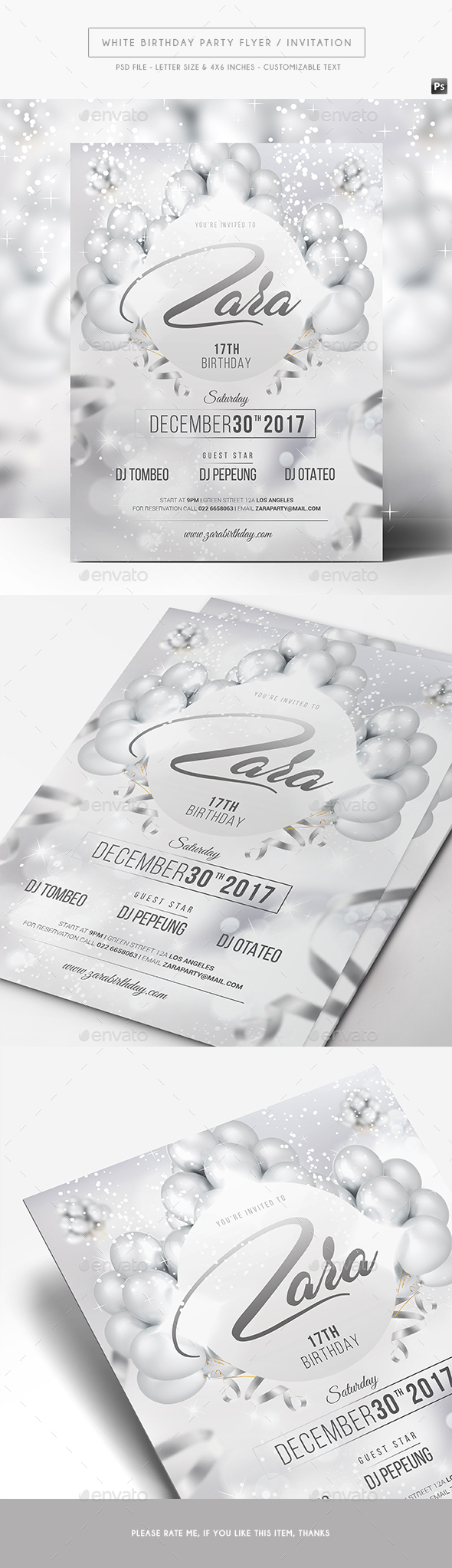 White Birthday Party Flyer / Invitation