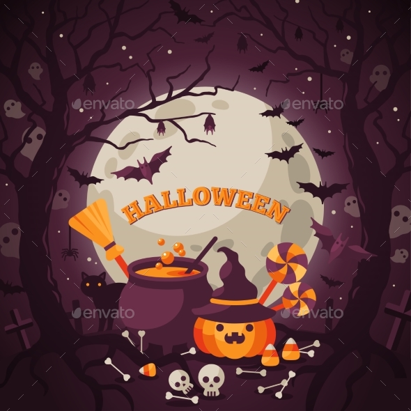 Halloween Background With Spooky Forest.
