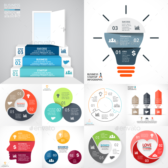 3 Steps Infographics. Vol.1