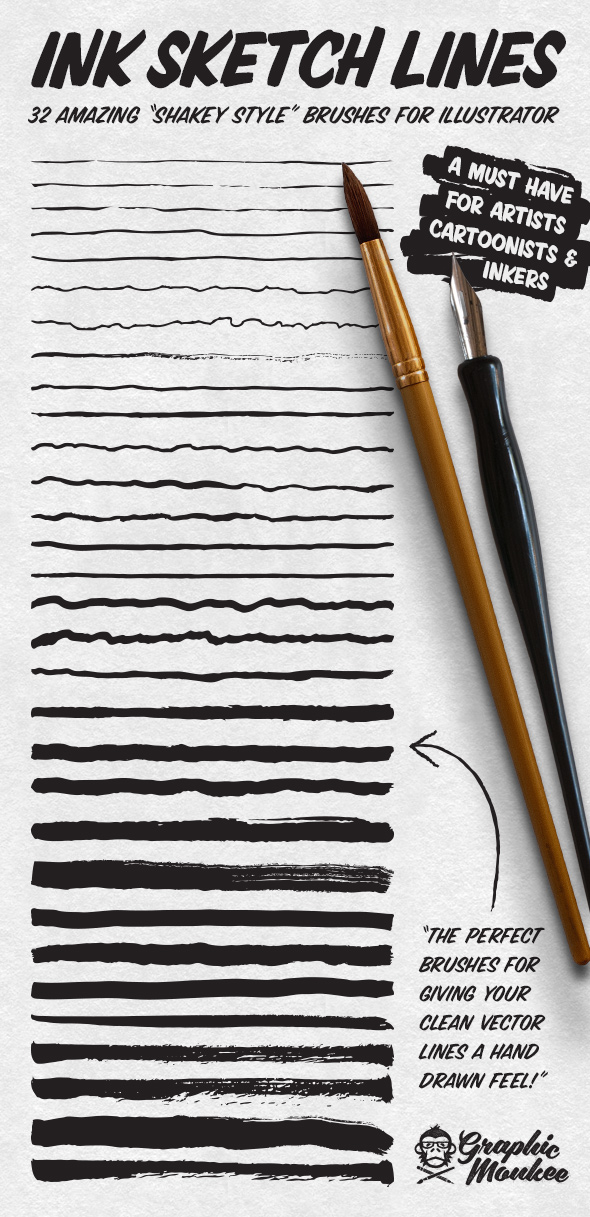 Ink Sketch Lines - 32 Illustrator Brushes