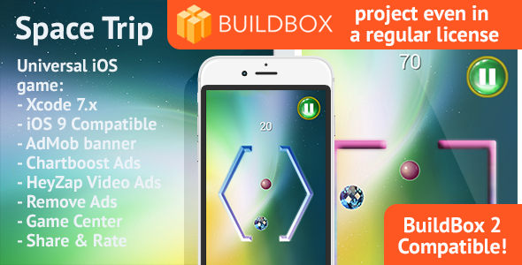 BuildBox Space Trip: iOS, Easy Reskin, AdMob & Chartboost, Remove Ads