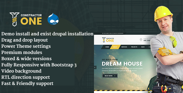 Constractor One - Construction & Home Renovation Drupal 8 Template
