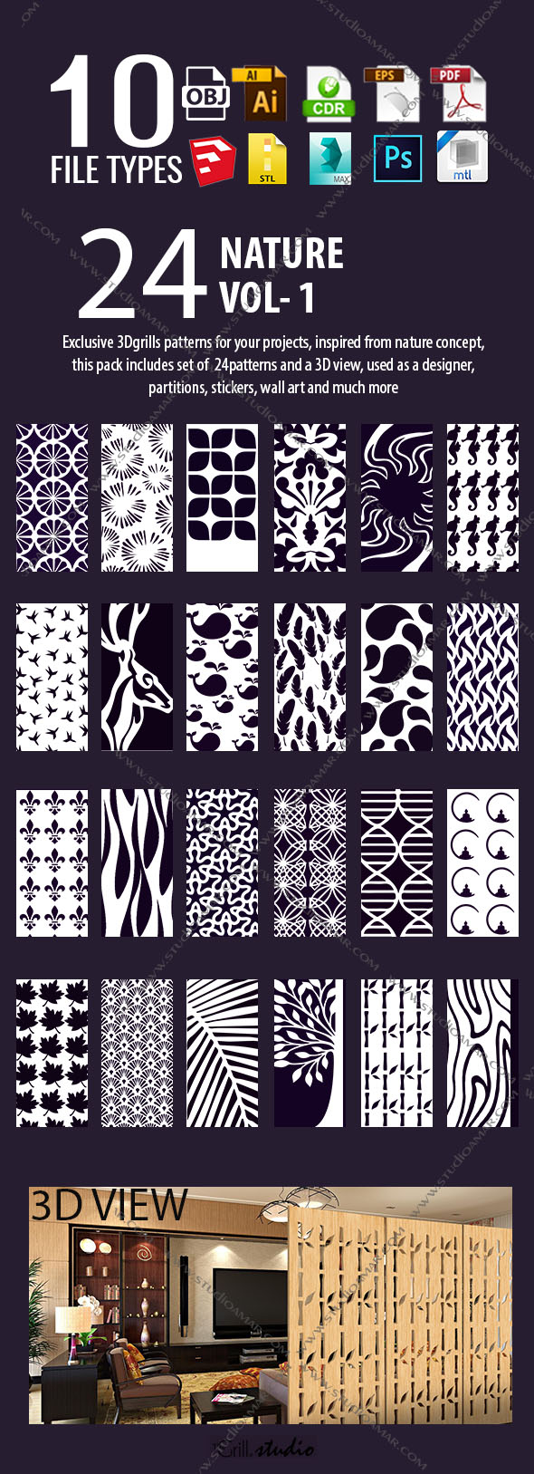 3D GRILL PARTITIONS ( VOL-01) - 3DOcean Item for Sale
