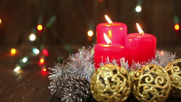 Christmas Arrangement. Burning Candles
