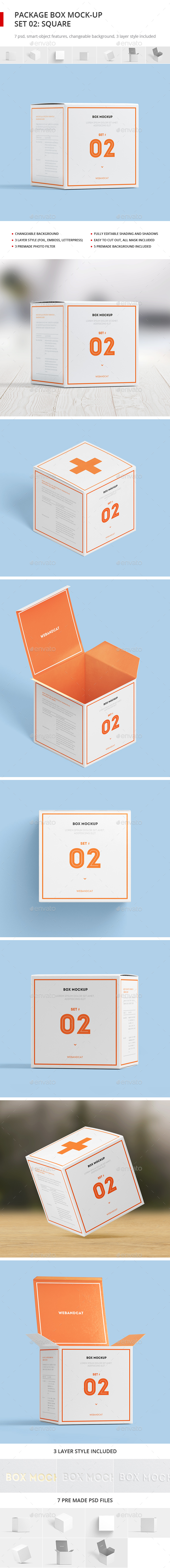 Package Box Mock-up, Set 2: Square Box