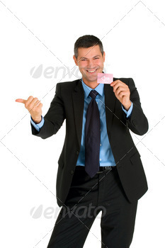 businessman with a red card direction