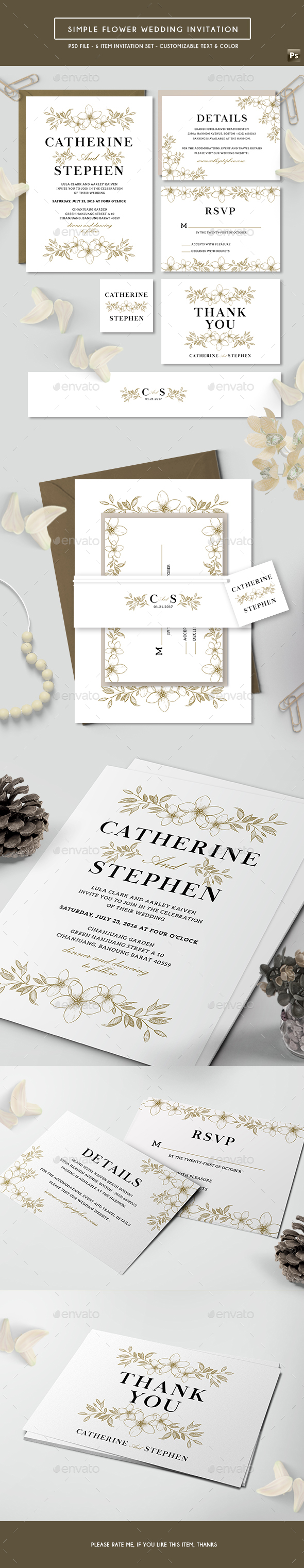 Simple Flower Wedding Invitation