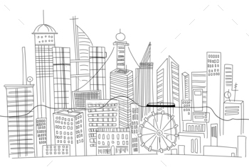 Photodune Hand drawn business center of big city street skyscrapers megapolis buildings 17772011