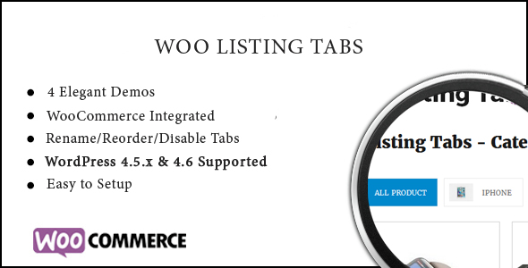 SW Listing Tabs extends WooCommerce to allow you to add custom tabs to the WooCommerce product page. This plugin is simple to use but really effectively increas