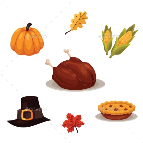 Set Of Traditional Thanksgiving Symbols