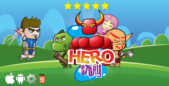 Hero story - HTML5 game. Construct 2 (.capx) + cocoon ADS