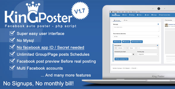 King poster | Facebook multi Group / Page auto post - PHP script