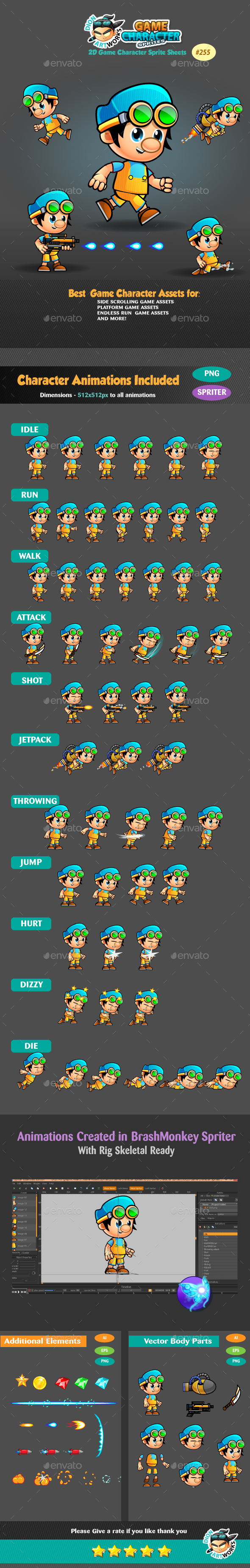 2D Game Character Sprites 255 by pasilan | GraphicRiver