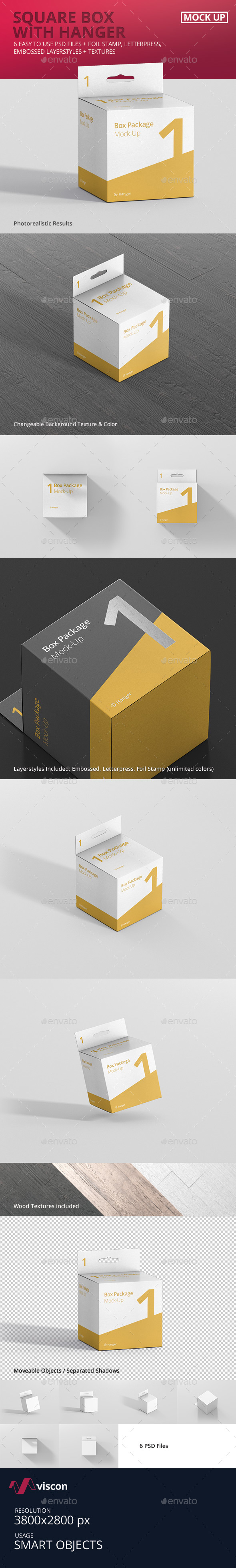 Package Box Mock-Up - Square with Hanger