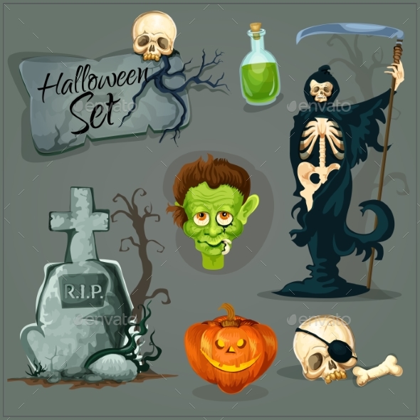 Cartoon Scary Elemens For Halloween