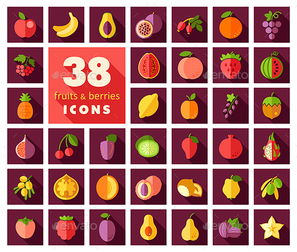 Set of Fruits and Berries icons