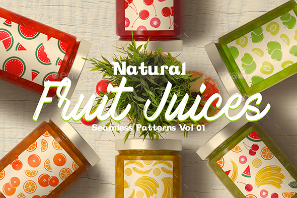 Natural Fruit Juices Seamless Patterns Vol01