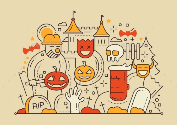 Halloween - Line Flat Design Card