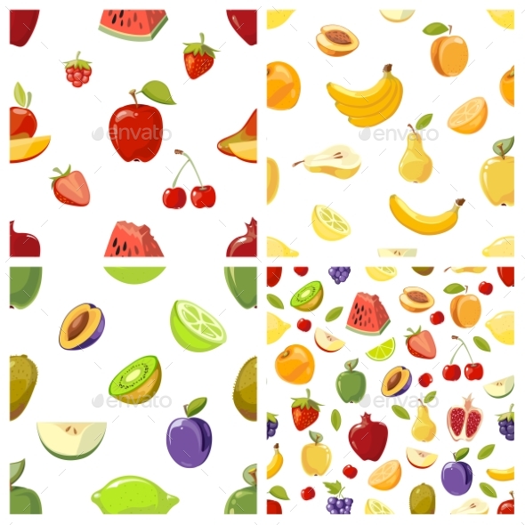 Set Of Vector Fruits Seamless Patterns