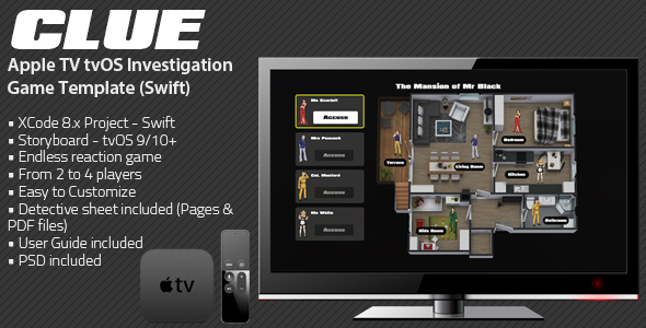 Clue TV | tvOS AppleTV Game Template for (Swift)
