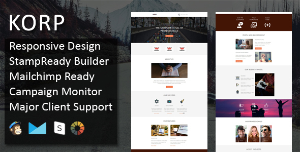 KORP - Multipurpose Responsive Email Template + Stampready Online Builder Access
