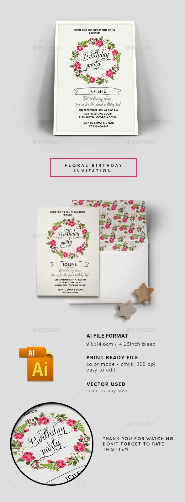 Floral Birthday Invitation Card