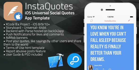 InstaQuotes | iOS Universal Social Quotes App Template (Swift)