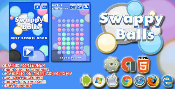 Swappy Balls - HTML5 Game+AdMob+Construct-2 CAPX