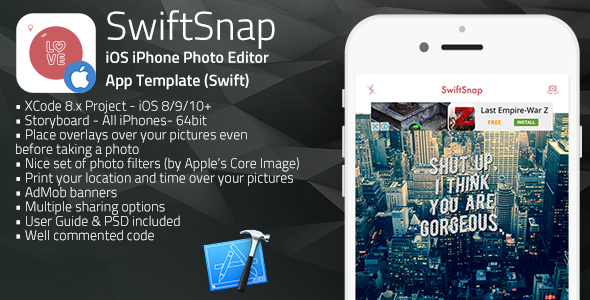 SwiftSnap - iOS iPhone Overlays on Photos App Template (Swift)