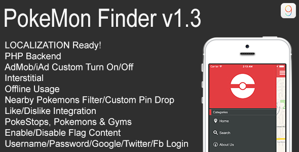 PokeMon Finder Full iOS Application v1.3