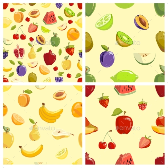 Set Of Vector Fruits Seamless Patterns