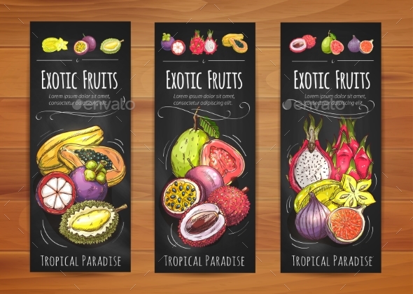 Exotic Tropical Fruits Banners For Food Design