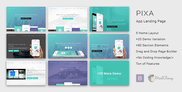 Pixa - App Landing Page with Page Builder