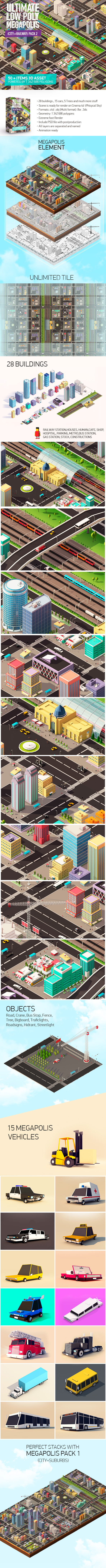 Ultimate Low Poly Megapolis Pack2 (City + Railway) - 3DOcean Item for Sale
