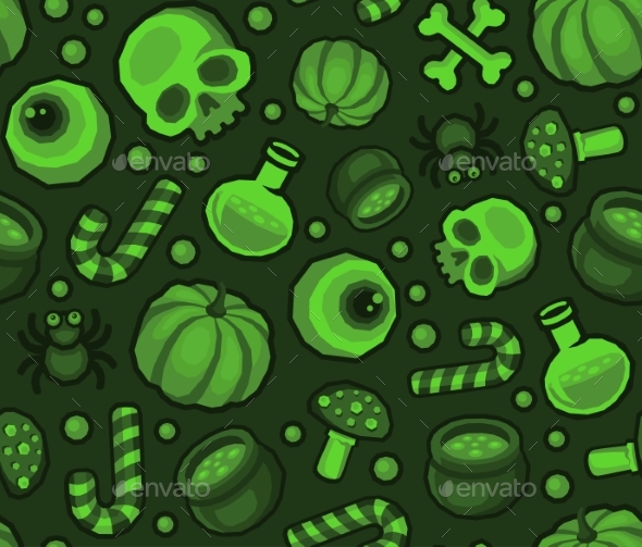 Green Halloween Seamless Pattern Background