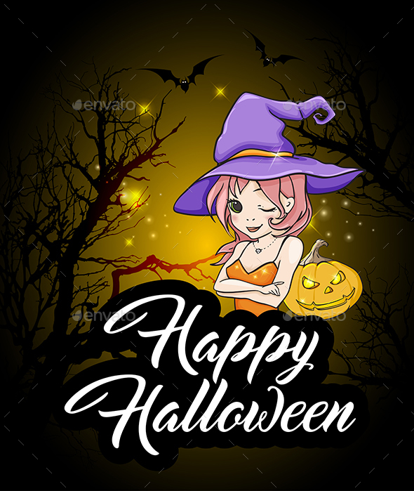 Halloween Greeting Card with Witch