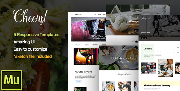 Cheers! Food & Restaurant Responsive Muse Templates