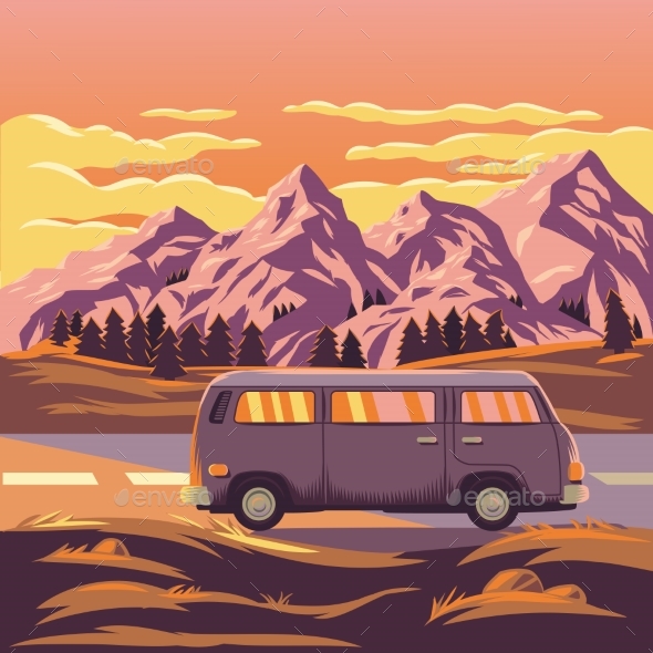 Vector Illustration Of a Mountain Landscape