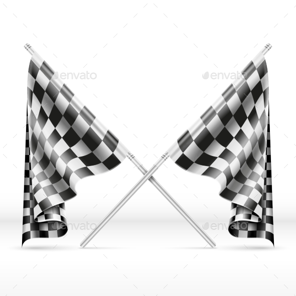 Black And White Checkered Crossed Finish Flags