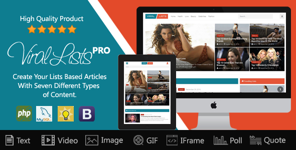 Viral Lists Pro is a stand-alone CMS that help you create Lists based Articles Easily with Seven Pre-Defined Types of Content (Text, Image, Video, Animated GIF,