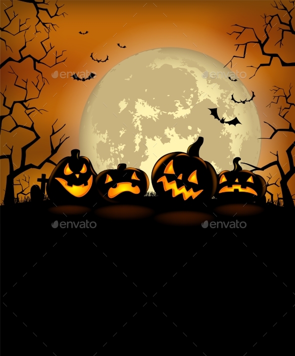 Halloween Background With Scary Pumpkins